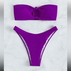 Bandeau Top & High Cut Bottom purple bikini NWT